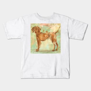 Grungy Painting of a Vizsla on Green Background Kids T-Shirt